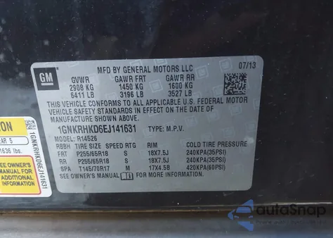 2014 Chevrolet Traverse 2Lt z USA, uszkodzony, nr VIN 1GNKRHKD6EJ141631